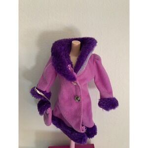 Genuine Barbie Doll Purple Fur Trim‎ Coat With Purse
